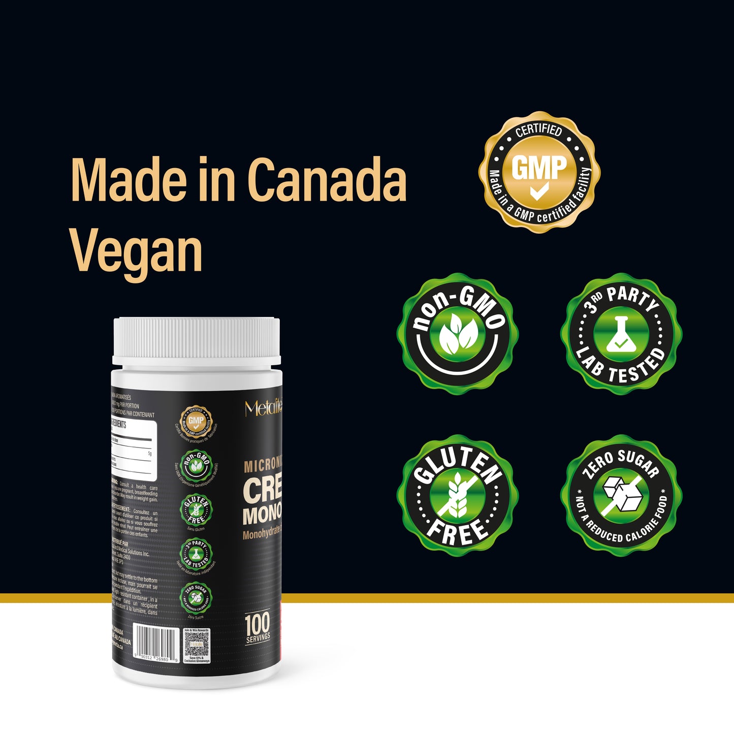 MetaLife 100% Pure Creatine Monohydrate - 100 Servings (500 g)