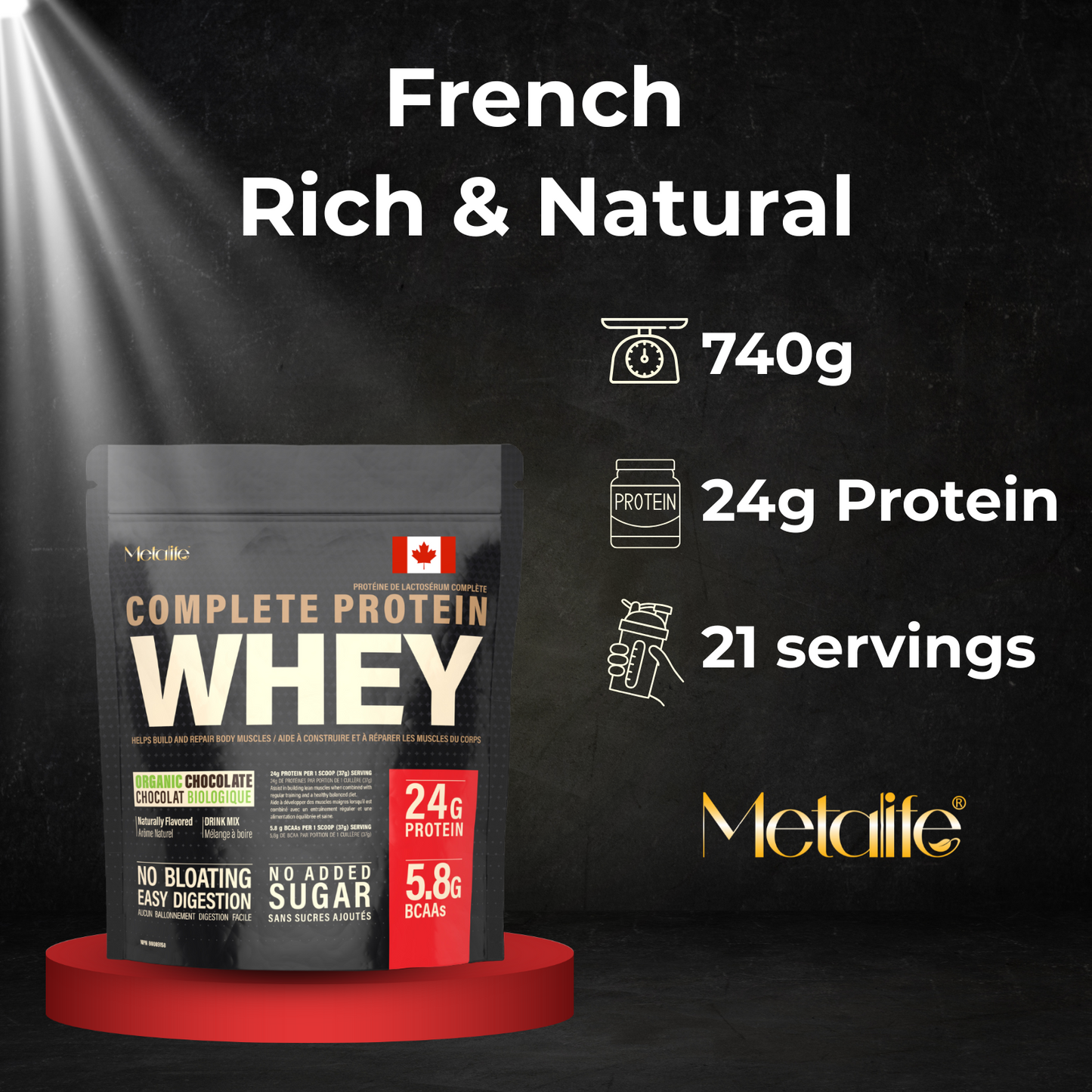 MetaLife Complete Whey Protein Powder – Organic Chocolate
