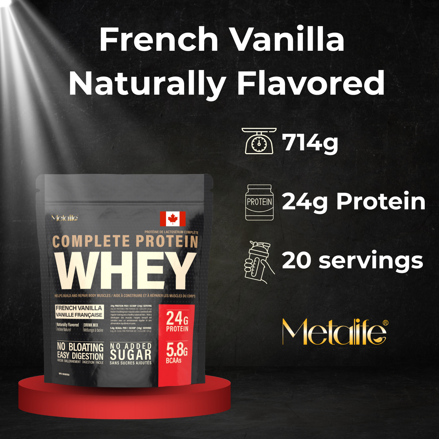 MetaLife Complete Whey Protein Powder– French Vanilla