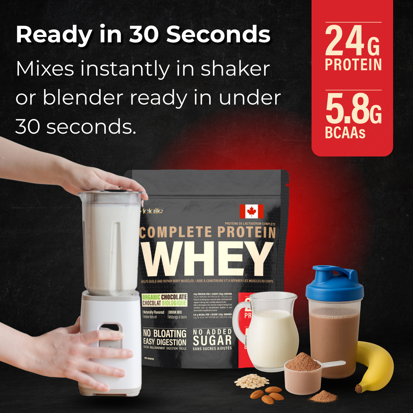 MetaLife Complete Whey Protein Powder – Organic Chocolate