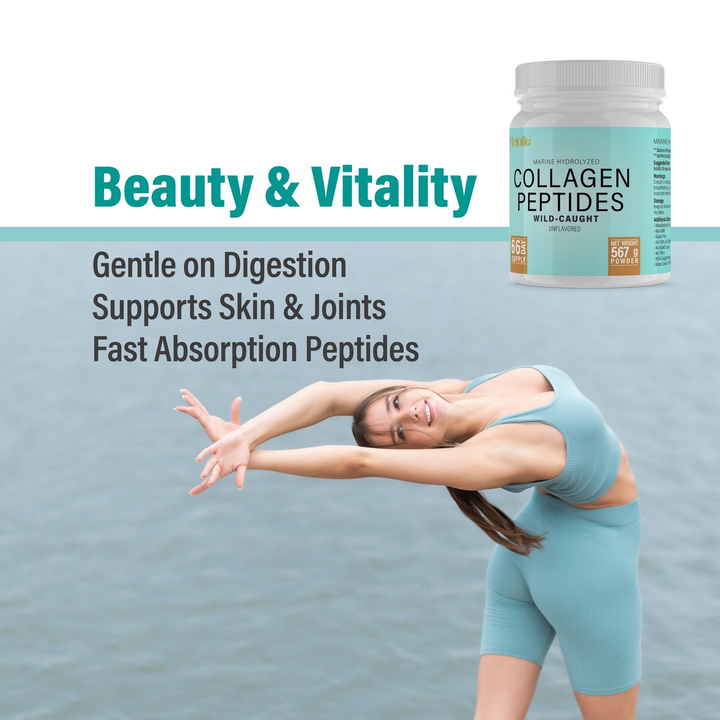 METALIFE Marine Collagen Powder 20Oz, 66 Servings, Hydrolyzed Collagen Peptides, Wild-Caught Fish, Unflavored, Made in Canada, Supports Joints, Skin, Hair & Nails, Premium Protein Supplement