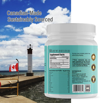 METALIFE Marine Collagen Powder 20Oz, 66 Servings, Hydrolyzed Collagen Peptides, Wild-Caught Fish, Unflavored, Made in Canada, Supports Joints, Skin, Hair & Nails, Premium Protein Supplement