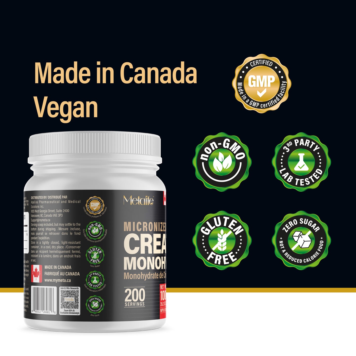 MetaLife 100% Pure Creatine Monohydrate - 200 Servings (1000 g)