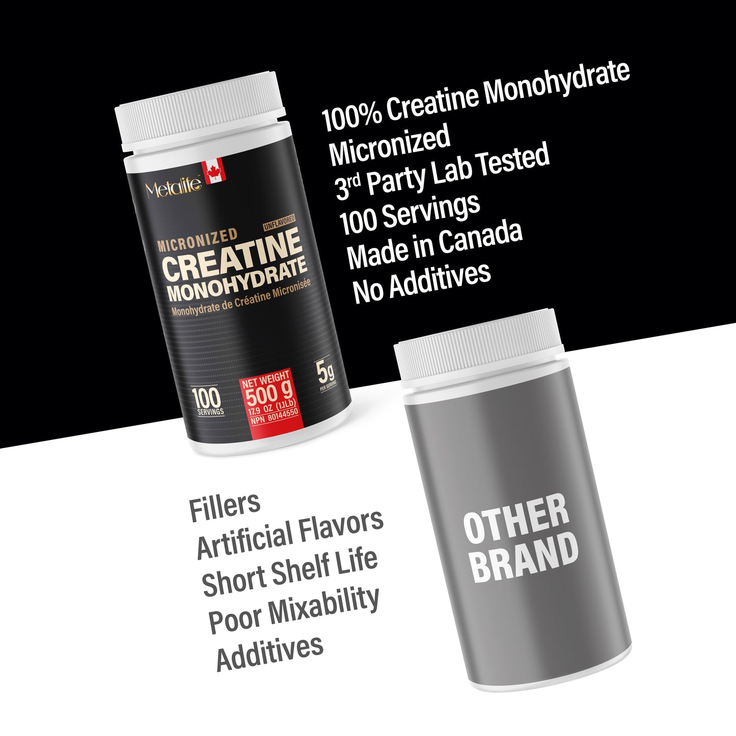 MetaLife 100% Pure Creatine Monohydrate - 100 Servings (500 g)