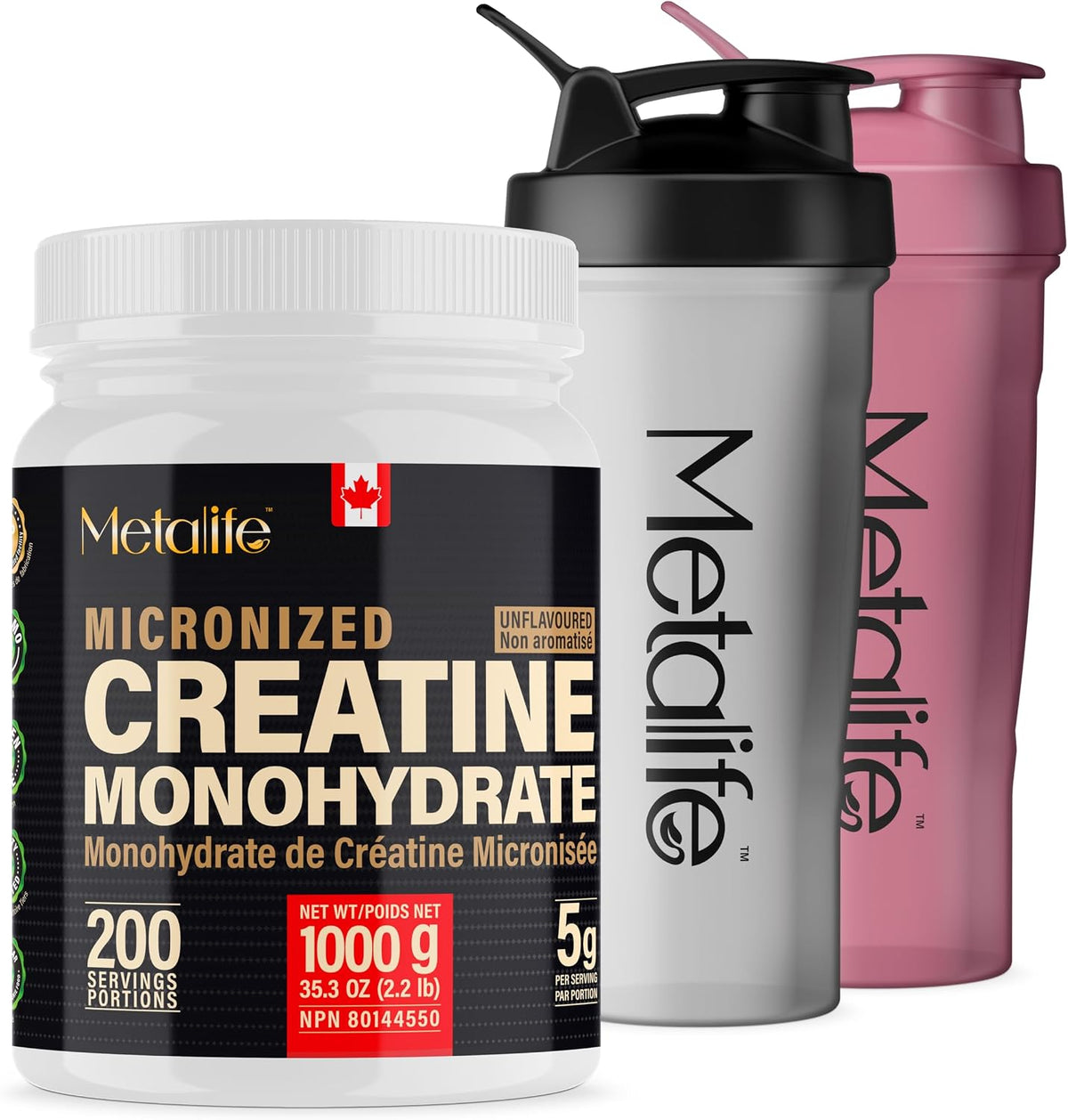MetaLife Creatine Monohydrate 1000 g with two shaker bottles