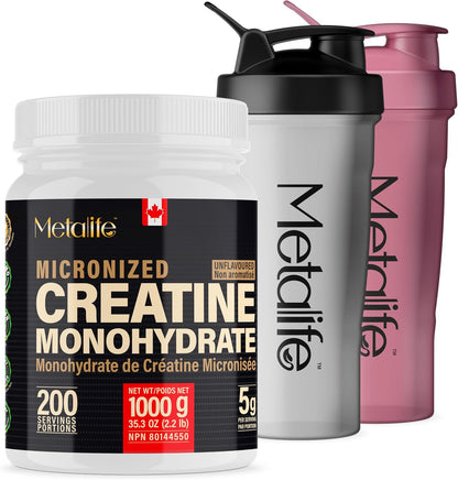 MetaLife Creatine Monohydrate 1000 g with two shaker bottles