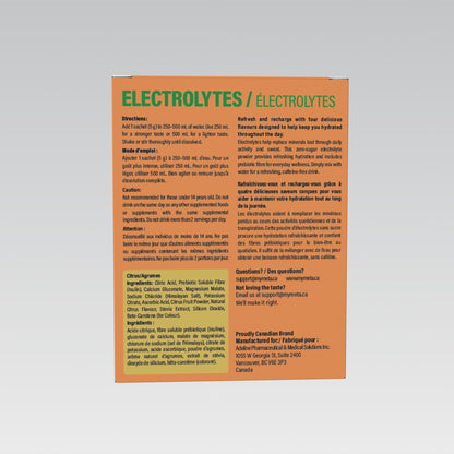 MetaLife Electrolytes Citrus, 32 sachets — directions and caution statements