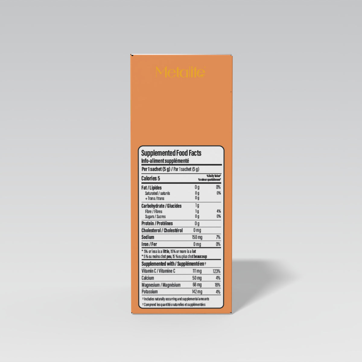 MetaLife Electrolytes Citrus, 32 sachets — Supplemented Food Facts panel
