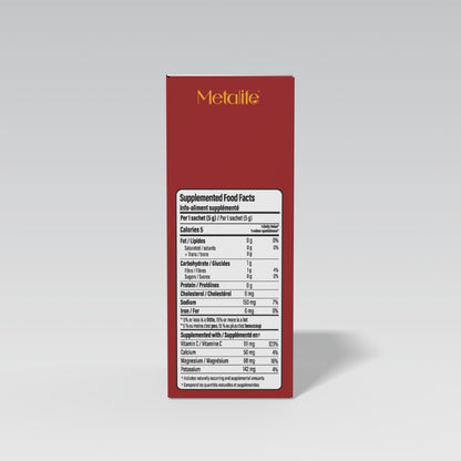 MetaLife Electrolytes Mixed Berries, 32 sachets — Supplemented Food Facts panel
