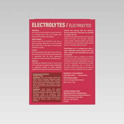 MetaLife Electrolytes Pomegranate & Strawberry, 32 sachets — directions and caution statements